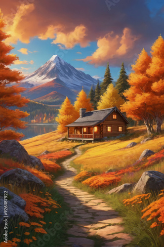 A house in the mountains. Autumn landscape.