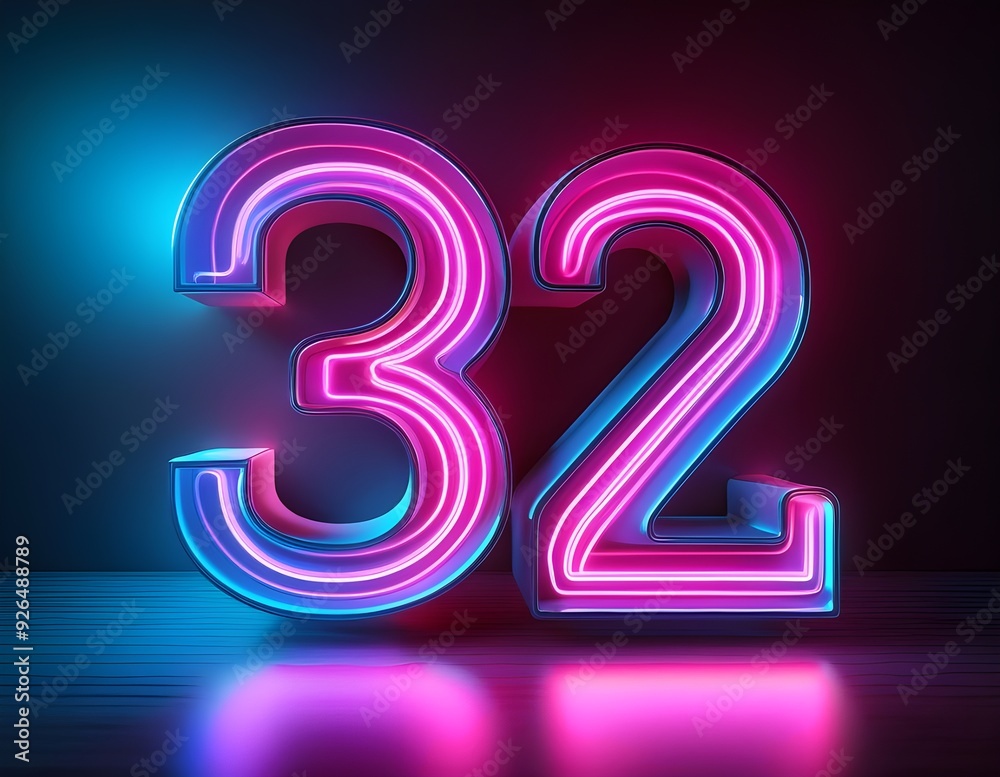 3d neon light number 32 glowing in the dark, pink blue neon light
3d neon light number 32 glowing in the dark, pink blue neon light