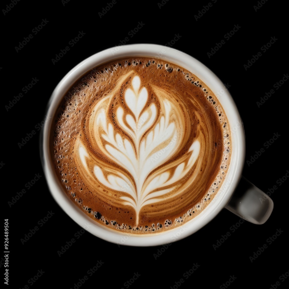 A Cup of Coffee with Flower Latte Art. Top View