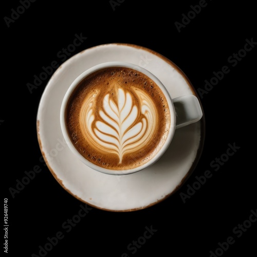 A Cup of Coffee with Flower Latte Art. Top View