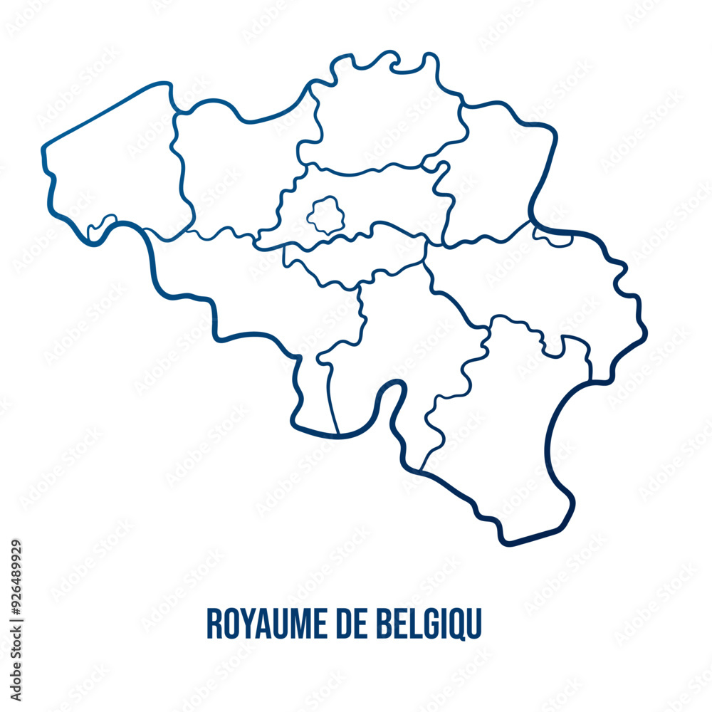 Belgium with provinces outline blue gradient map. Simplified smooth shape Belgium with provinces outline blue gradient map. Simplified smooth shape