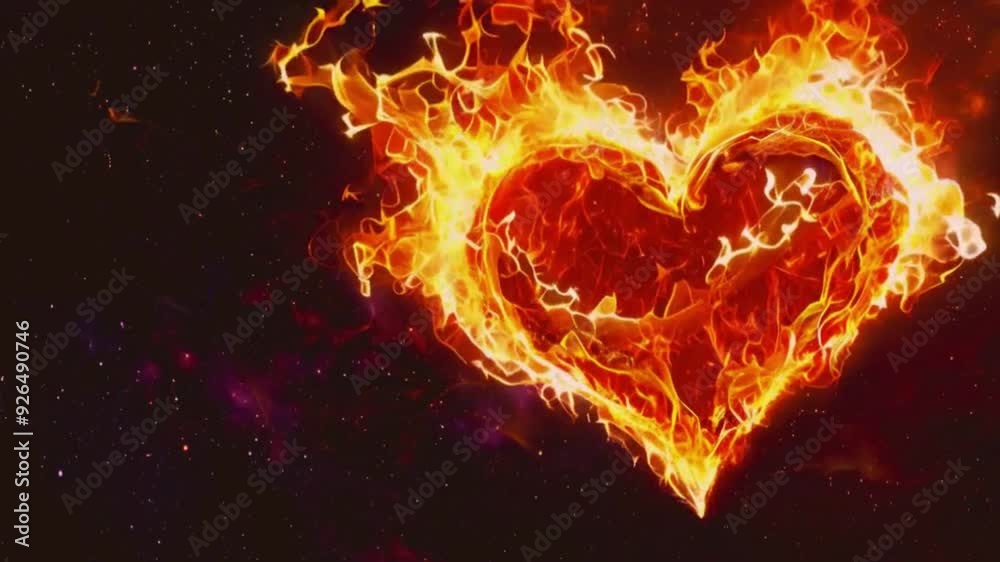 Blazing Fiery Heart in Abstract Space, Vibrant and Passionate
