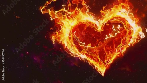Blazing Fiery Heart in Abstract Space, Vibrant and Passionate
