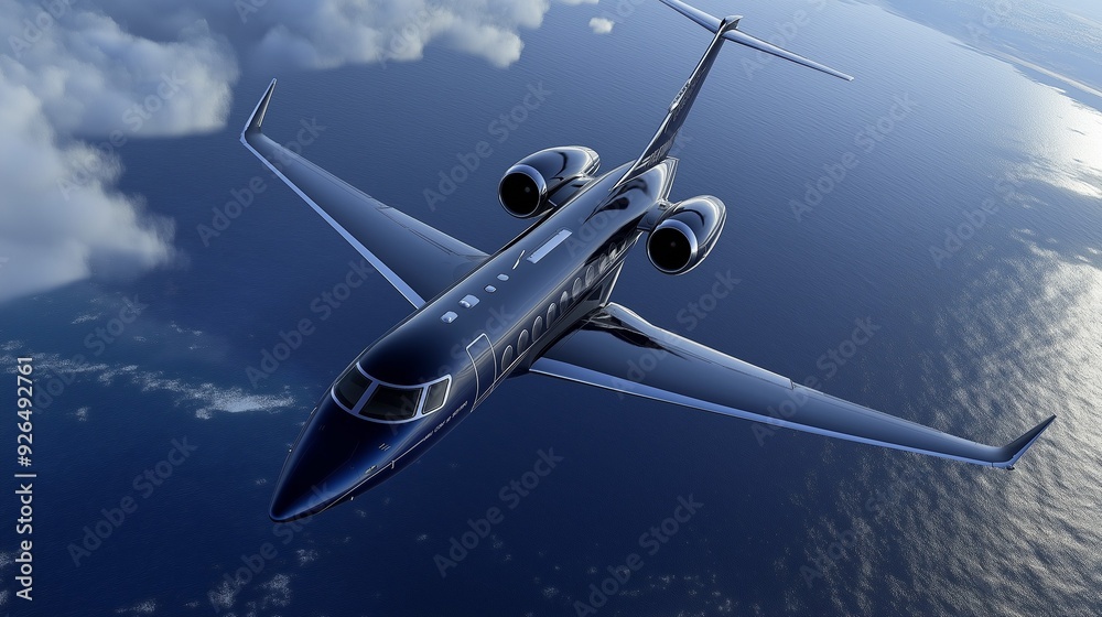 Fototapeta premium Vector illustration of jet aircraft soaring through the sky, representing global travel and aviation business