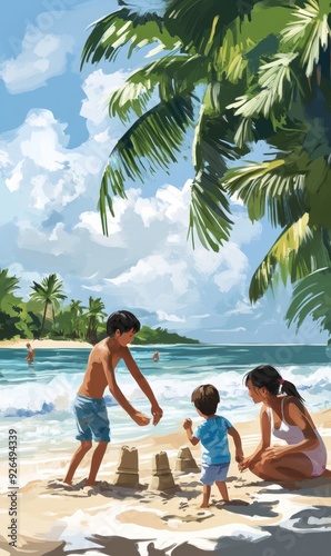 Wallpaper Mural A family spends a joyful afternoon at the beach constructing sandcastles together Torontodigital.ca