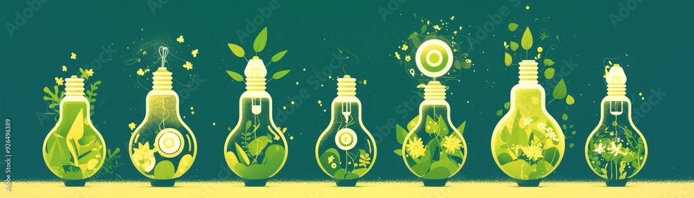 Bright light bulb with tree rings, ideas developing over time, flat design illustration Bright light bulb with tree rings, ideas developing over time, flat design illustration