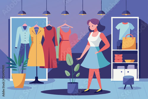 Women's shopping. The girl is trying on a new dress in the store
