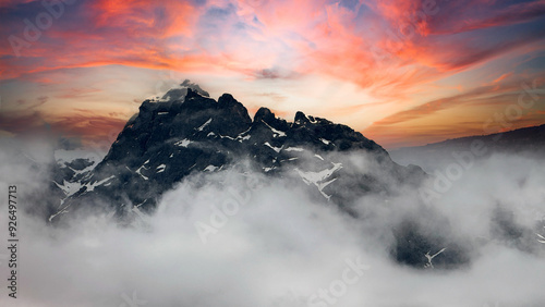 Breathtaking image of a majestic mountain peak in Grindelwald, Switzerland, enveloped by stunning skies during the blue hour, showcasing the natural beauty and serenity of the alpine landscape