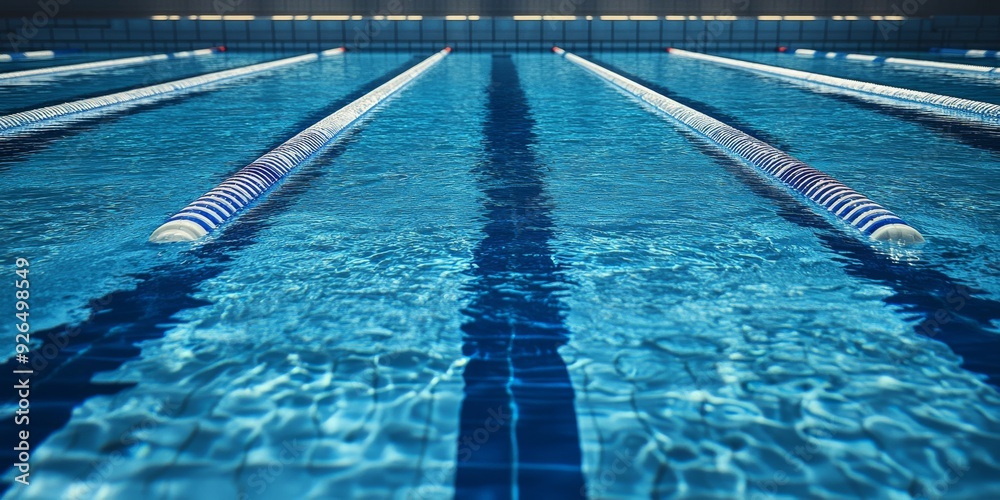 Obraz premium Sunlit Indoor Swimming Pool with Clear Blue Water and Symmetrical Lane Markings
