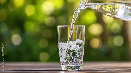 glass of water on green background