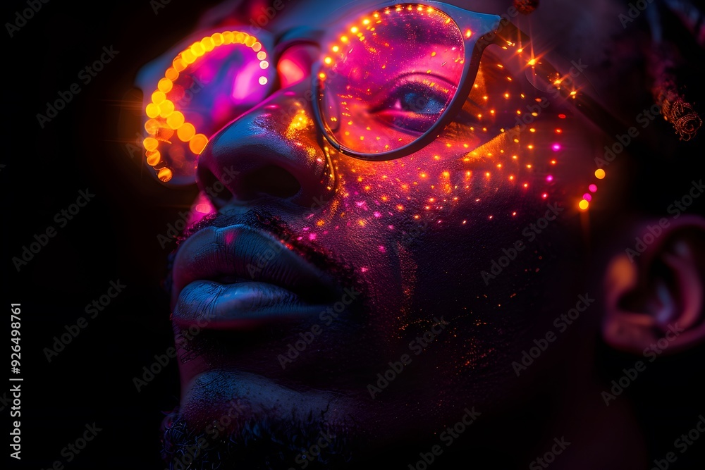 Futuristic Portrait with Neon Lights Reflection - Perfect for Tech-Themed Designs, Posters, and Digital Artwork