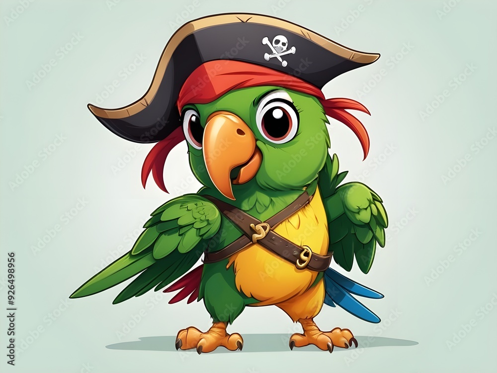 Naklejka premium A playful design with a soft color cartoon parrot dressed as a pirate