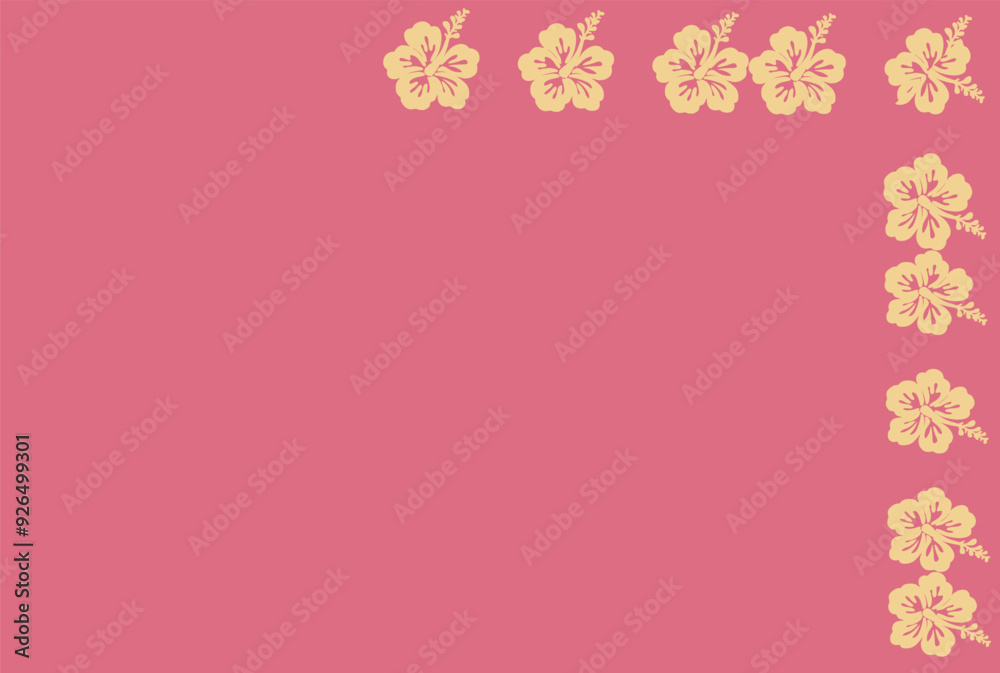 Floral frame with beautiful hibiscus flowers on pink background template. Vector set of blooming flower for wedding invitations and greeting card design, Hawaiian concept, Summer concept, Summer party Floral frame with beautiful hibiscus flowers on pink background template. Vector set of blooming flower for wedding invitations and greeting card design, Hawaiian concept, Summer concept, Summer party