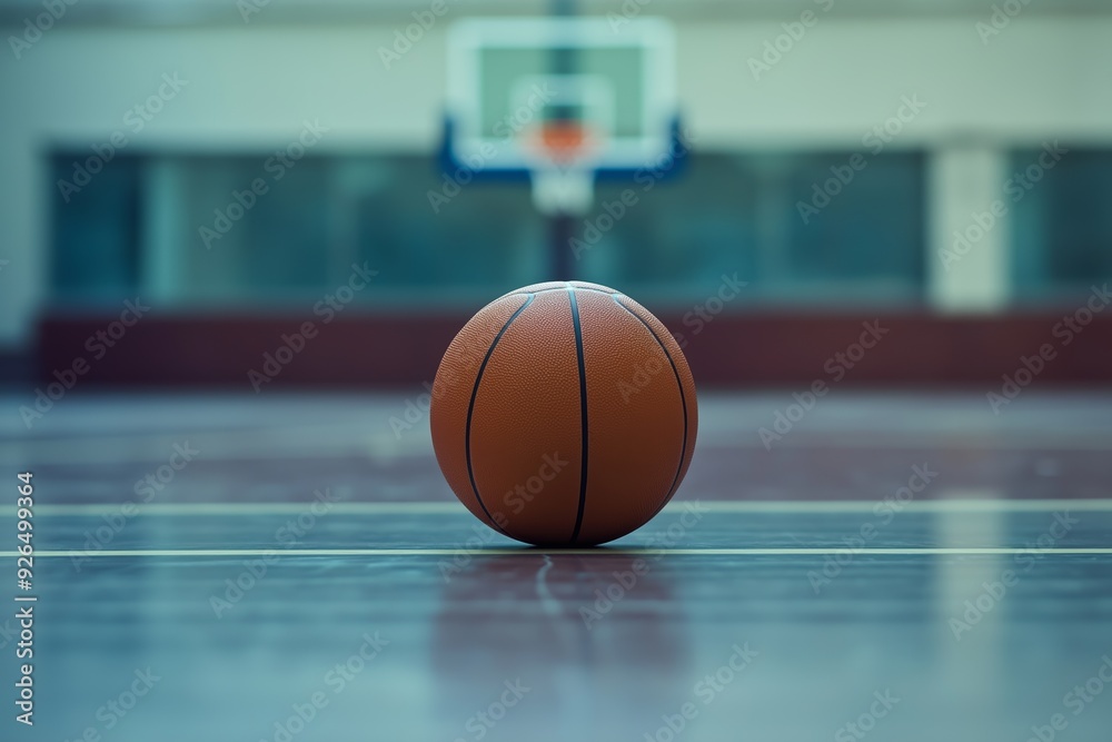 A basketball rests on a polished wooden gym floor near the hoop, indicating a moment of pause in a game or practice. A basketball rests on a polished wooden gym floor near the hoop, indicating a moment of pause in a game or practice.