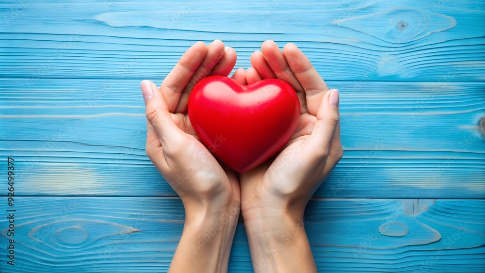 A pair of human hands gently cradling a vibrant red heart symbol, representing support for heart disease awareness and the importance of cardiovascular health care. A pair of human hands gently cradling a vibrant red heart symbol, representing support for heart disease awareness and the importance of cardiovascular health care.