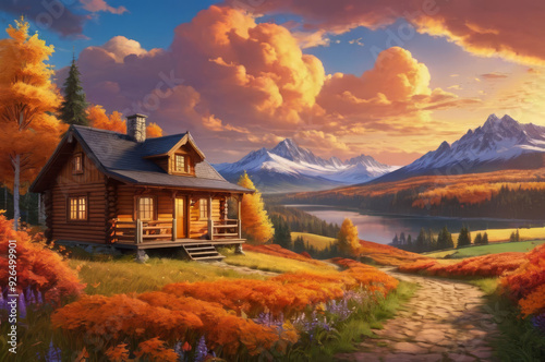 A house in the mountains. Autumn landscape.