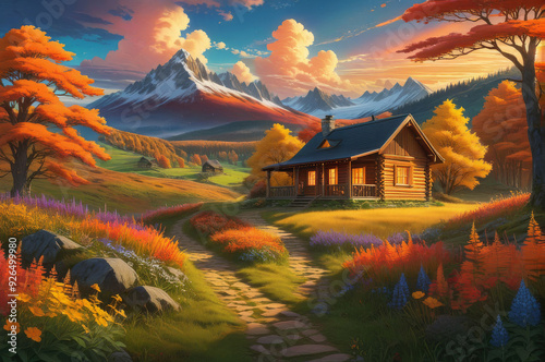 A house in the mountains. Autumn landscape.