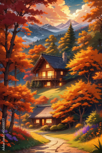 A house in the mountains. Autumn landscape.