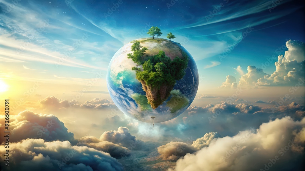 Fototapeta premium A surreal image of a world floating in the sky , fantasy, dream, surreal, imagination, clouds, floating, ethereal