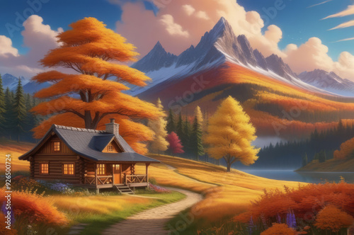 A house in the mountains. Autumn landscape.