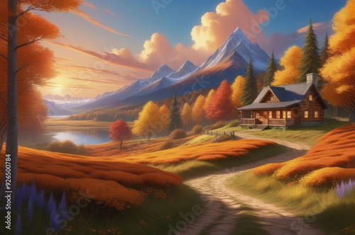 A house in the mountains. Autumn landscape.