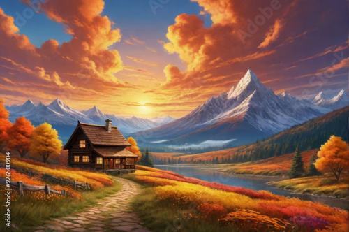 A house in the mountains. Autumn landscape.