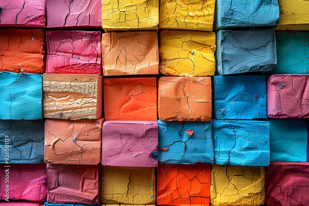 Colorful Cracked Pastel Blocks in Set of Bright Hues for Artistic Creativity and Design Projects Colorful Cracked Pastel Blocks in Set of Bright Hues for Artistic Creativity and Design Projects