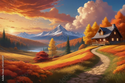 A house in the mountains. Autumn landscape.