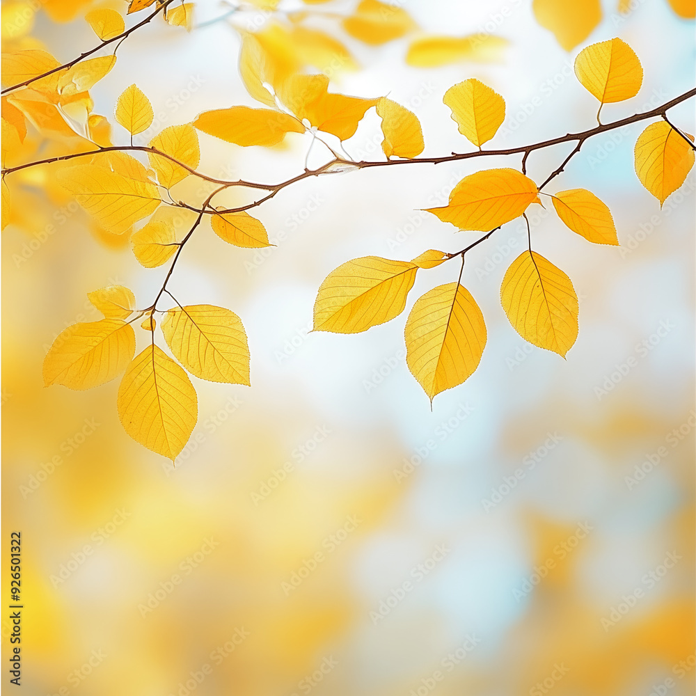 Yellow autumn leaves on branches with soft focus background