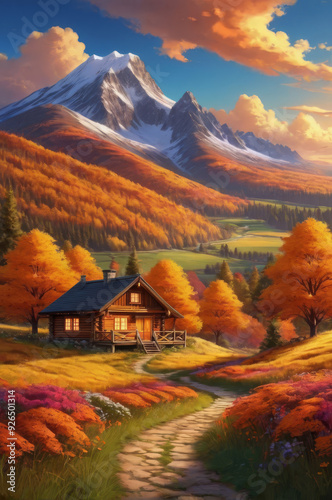 A house in the mountains. Autumn landscape.