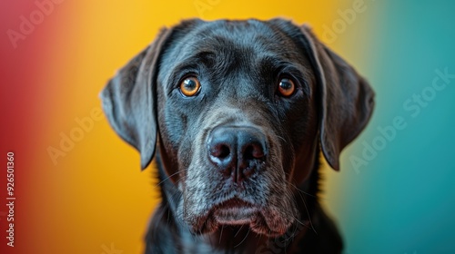 Wallpaper Mural A black Labrador retriever with expressive eyes against a colorful backdrop in a well-lit room Torontodigital.ca