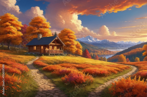 A house in the mountains. Autumn landscape.