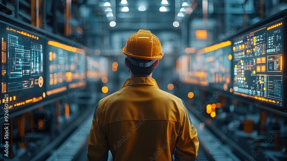 Engineer Controlling the Automation Process in Industrial Workplace Engineer Controlling the Automation Process in Industrial Workplace