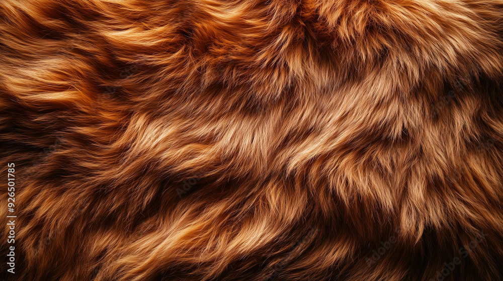 Close-up of luxurious animal fur in warm, rich brown hues. Background for luxury textile design or fashion concepts.