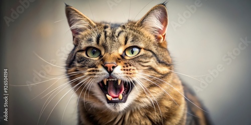 Angry cat showing its teeth and hissing, angry, cat, feline, hissing, teeth, aggressive, fur, claws, pet, animal, temper, frown