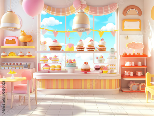 3D Illustration Of Pastry Shop with Sweet Treats Display