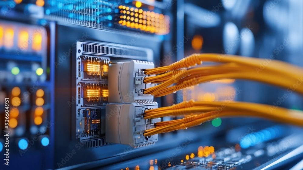 Interior view of a high-tech data center, cables neatly arranged, Interior view of a high-tech data center, cables neatly arranged,
