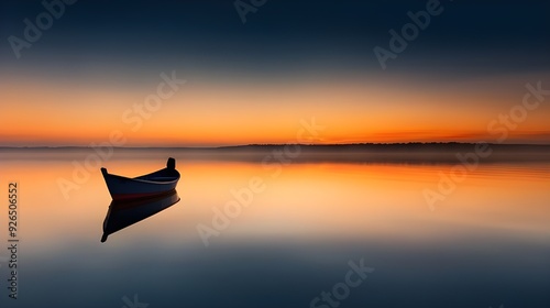Serene Sunrise Over Still Lake with Lone Boat
