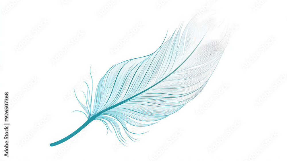 Delicate Blue Feather Floating on White Delicate Blue Feather Floating on White