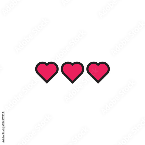 red heart on white, full healt bar vector flat icon illustration. 
