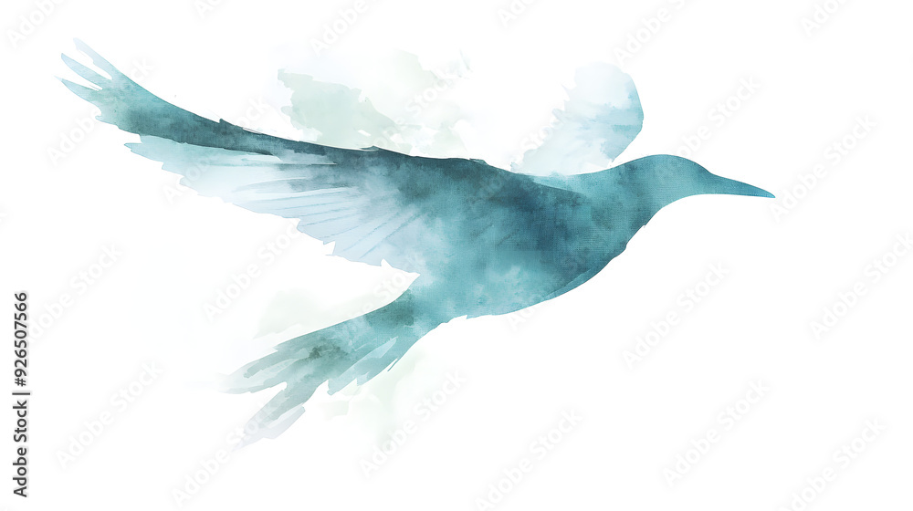 Watercolor Bird in Flight with Soft Blue Hues Watercolor Bird in Flight with Soft Blue Hues