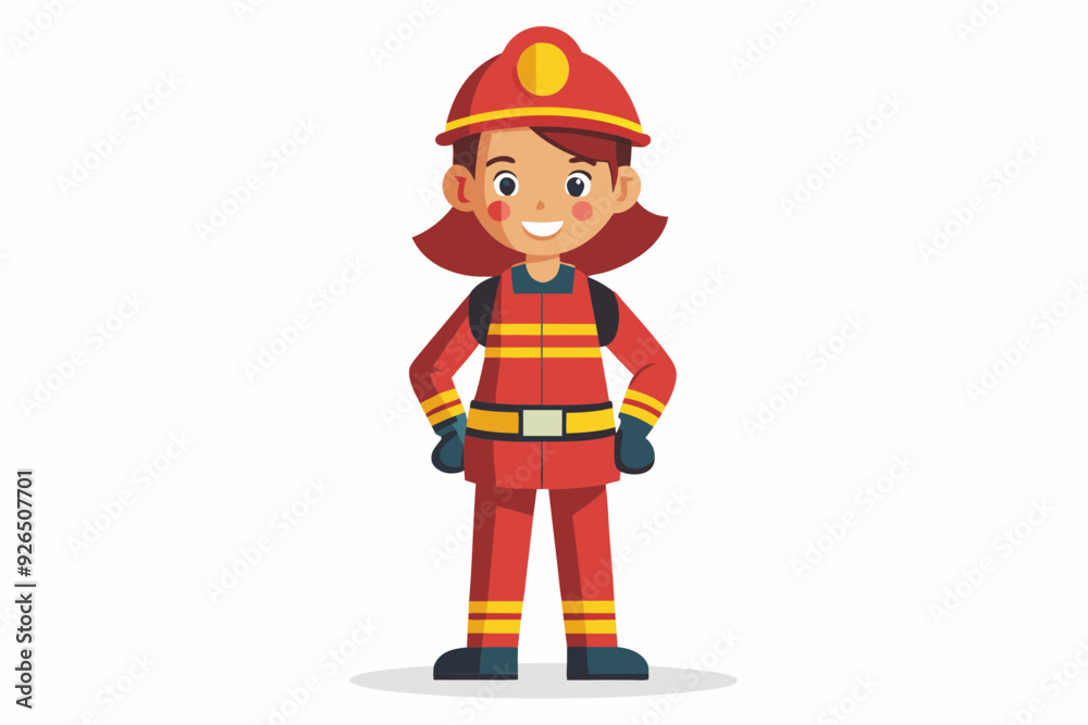 Full length firefighter woman in protective uniform and with a helmet. Happy firewoman over white background
Full length firefighter woman in protective uniform and with a helmet. Happy firewoman over white background