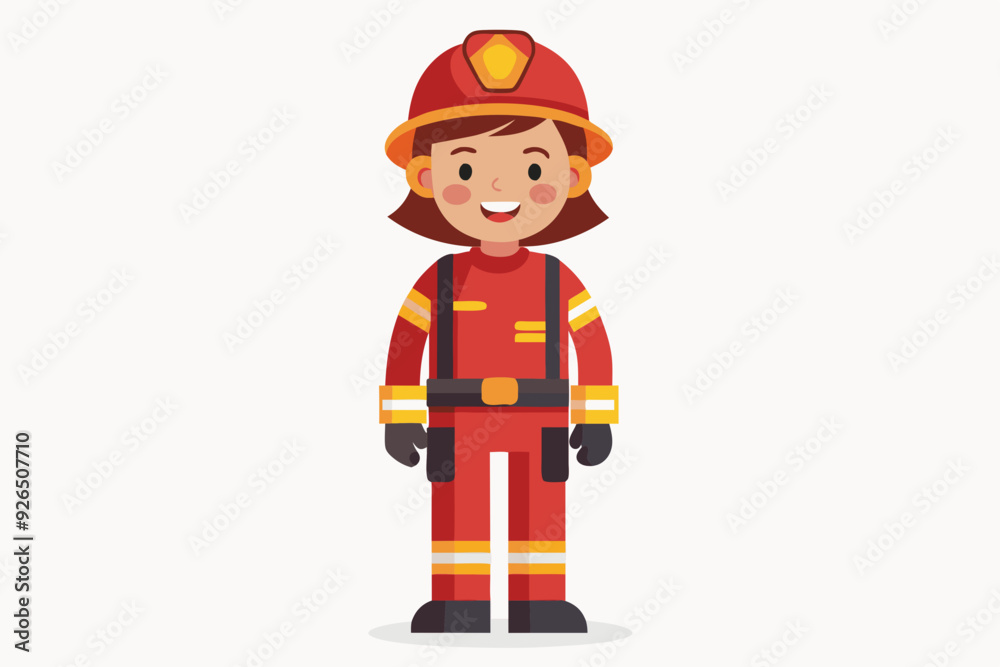 Full length firefighter woman in protective uniform and with a helmet. Happy firewoman over white background
Full length firefighter woman in protective uniform and with a helmet. Happy firewoman over white background