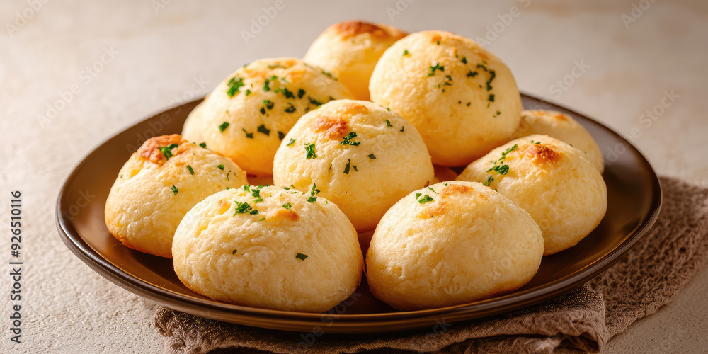 Closeup of brazilian cheese bread pao de queijo in a plate on simple background Closeup of brazilian cheese bread pao de queijo in a plate on simple background