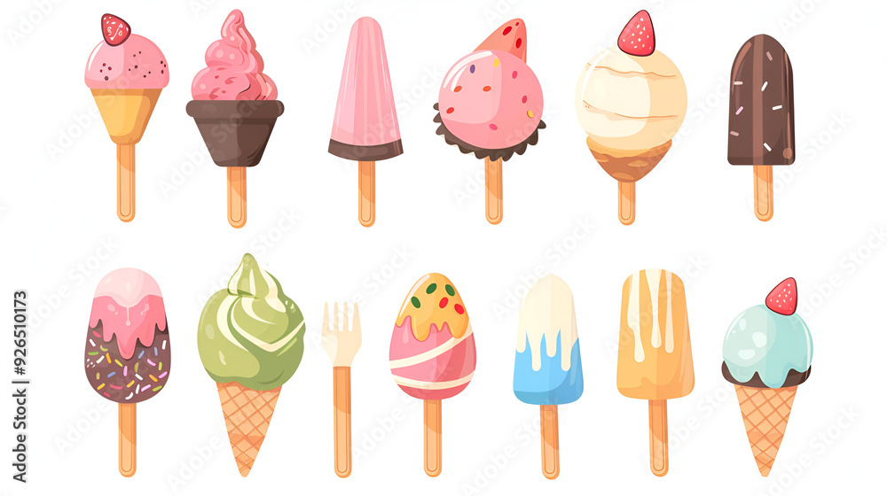 Ice cream set isolated on a white background Ice cream set isolated on a white background