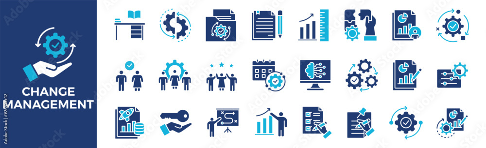 Change Management icon collection set. Containing design, management, business, strategy, change, concept, success, and more. Solid vector icons collection.	