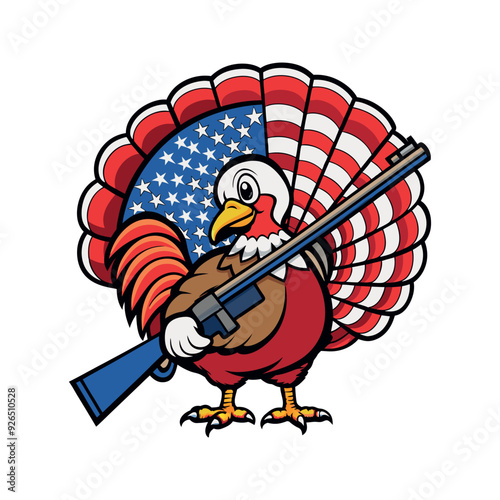 thanksgiving turkey with rifle on american flag background