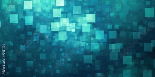 Abstract teal and blue square shapes in a dynamic digital pattern.