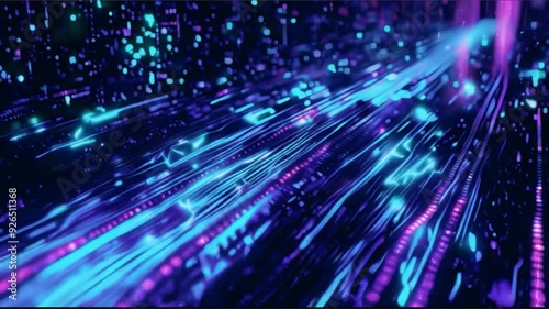 Glowing Circuitry and Digital Rain in a Neon Cityscape