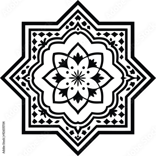 Moroccan pattern illustration black and white